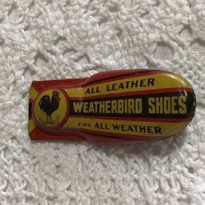 Vintage WEATHERBIRD SHOES Tin Litho Advertising Toy Clicker